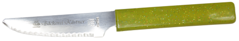 Brötchenmesser mit Edelstahlklinge und neongrünem Kunststoffgriff