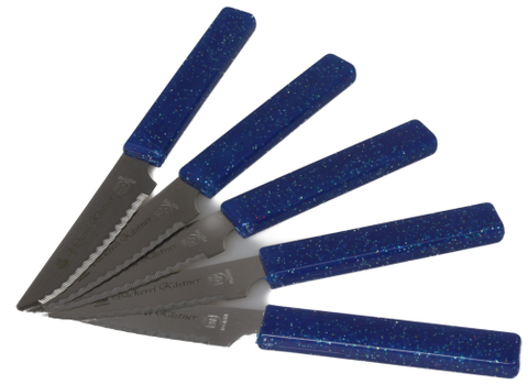 5 Brötchenmesser mit Edelstahlklinge und blauem Kunststoffgriff