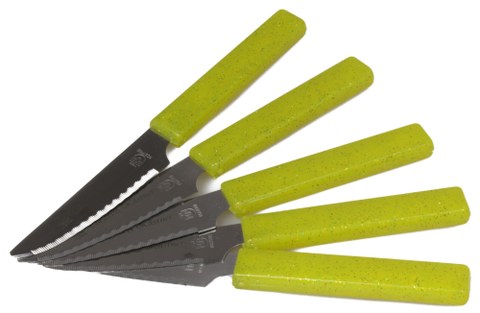 5 Brötchenmesser mit Edelstahlklinge und neongrünem Kunststoffgriff