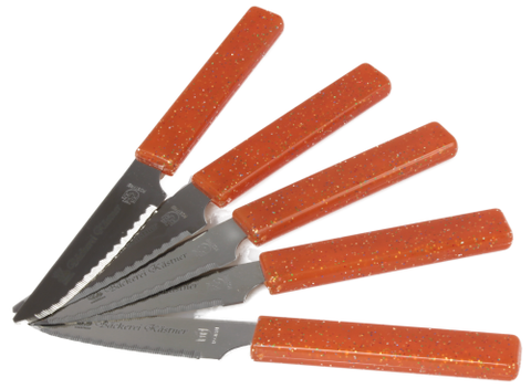 5 Brötchenmesser mit Edelstahlklinge und orangenem Kunststoffgriff