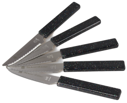 5 Brötchenmesser mit Edelstahlklinge und schwarzem Kunststoffgriff