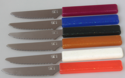 6 Brötchenmesser mit Edelstahlklinge und verschieden farbigen Kunststoffgriffen