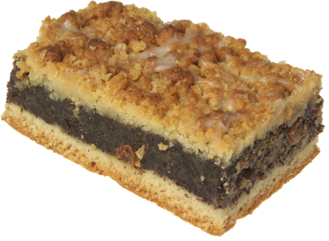 Stück Mohnkuchen mit Streusel und Hefeteigboden