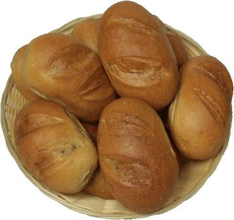 Korb mit Roggenbrötchen (50% Roggen, 50% Weizen)