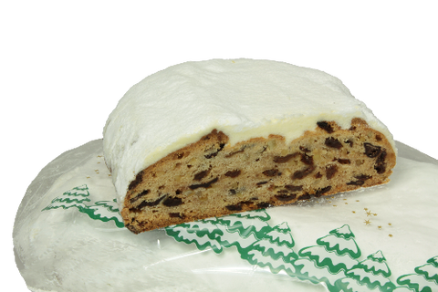 halber Schokorosinenstollen mit Butter-Zuckerkruste