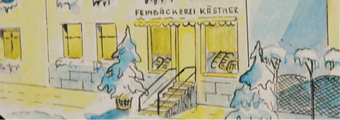 Zeichnung unserer Bäckerei im Winter