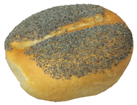 einzelnes Mohnbrötchen (Weizenbrötchen mit  Mohnauflage)